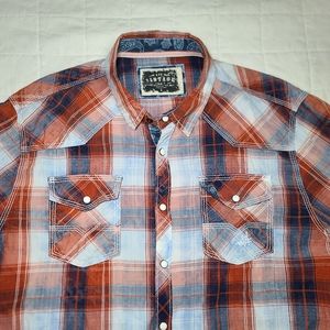 Vintage Men's Red Plaid Casual Button Down Shirt